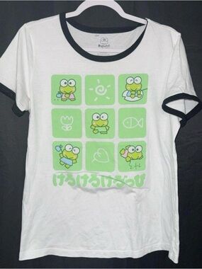 Sanrio Keroppi Graphic Ringer Tee - White and Light Green with Black Trim
